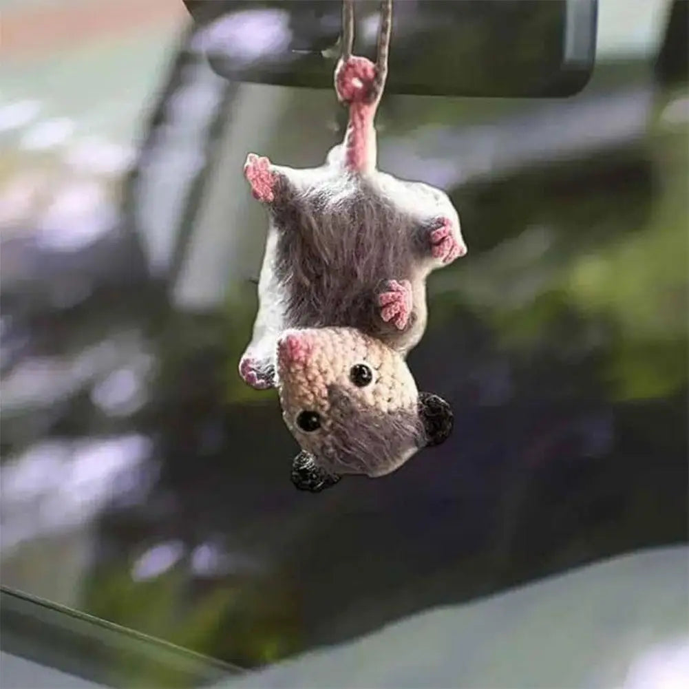 Handmade Crochet Opossum Car Mirror Pendant | Cute Possum Charm