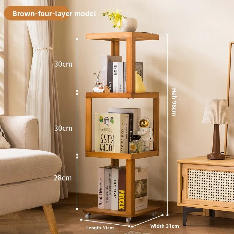 Bookshelf next to the desk Floor-to-ceiling student book storage bookshelf Multi-layer desk Movable wheeled coffee table Oasis Select Brown four floors