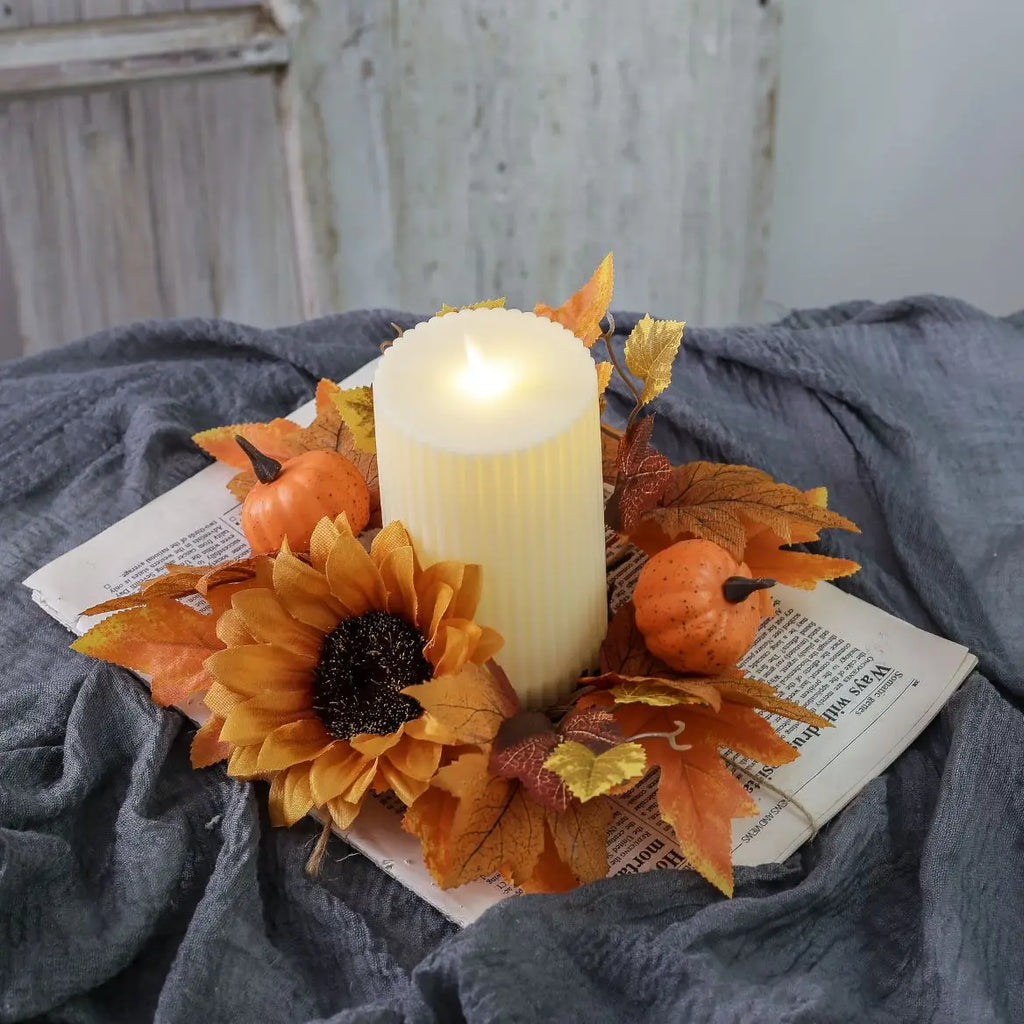 25cm Artificial Pinecone Candle Wreath Autumn Party Decor Pumpkin Maple Leaf Thanksgiving Day Wreath Party Home Ornaments Oasis Select B