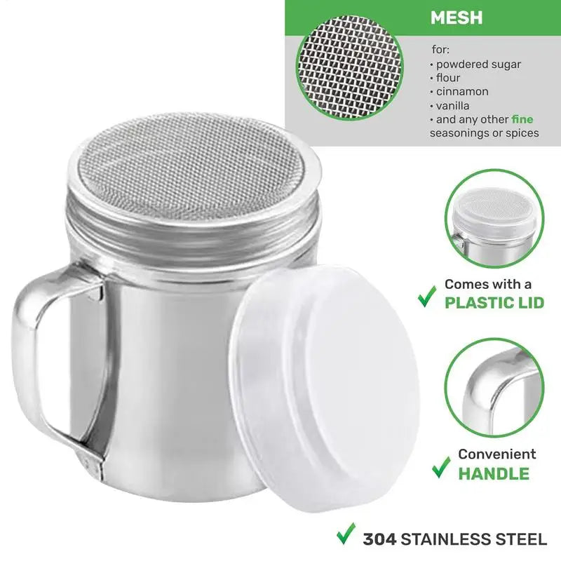Powder Shaker Sugar Shaker Duster Stainless Steel Fine Mesh Shakers Stainless Steel Salt and Pepper Shaker for Cooking Kitchen Oasis Select