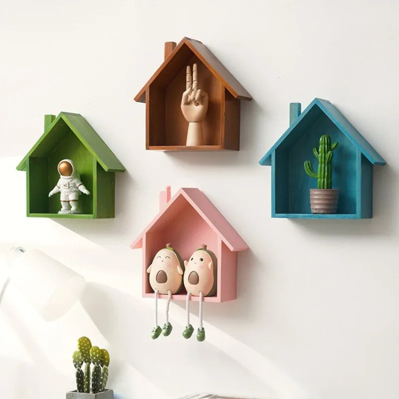 Wooden Small House Retro and Nostalgic Home Wall Decoration Entrance Decoration Wall Hanging Decoration Storage Rack Oasis Select