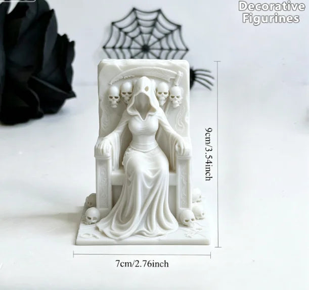 Grim Reaper Witch Throne Figurines 3D Printed Gothic Skull Statues Dark Fantasy Miniatures Diy Ornaments Halloween Desktop Decor Oasis Select throne 3