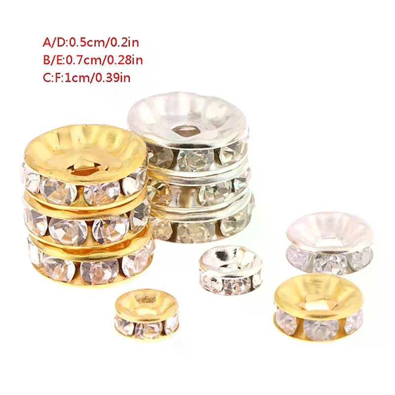 100pcs 5/7/10mm Rondelle Disc 316 Stainless Steel Crystal Spacer Beads With Rhinestone For Jewelry Making DIY Bracelet Oasis Select