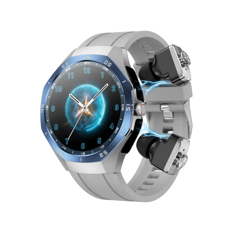 2-in-1 Bluetooth Earphones Smart Watch 24H Health Monitor NFC Men Women Sports Local Music Smartwatch With Built-in Headphones Oasis Select BVGRS