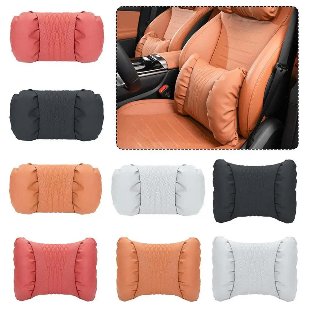 Nappa Leather Car Headrest & Lumbar Support Pillow Set