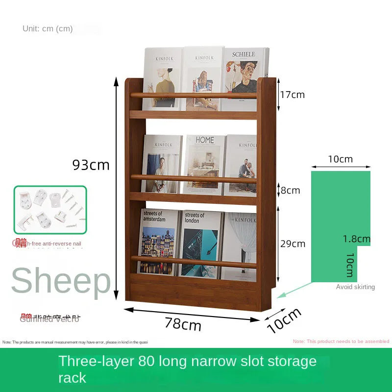 Behind the door, there is a small bookshelf, a multi-layer solid wood ultra-thin bookcase, a newspaper rack, a narrow slit child Oasis Select Four layers80cm