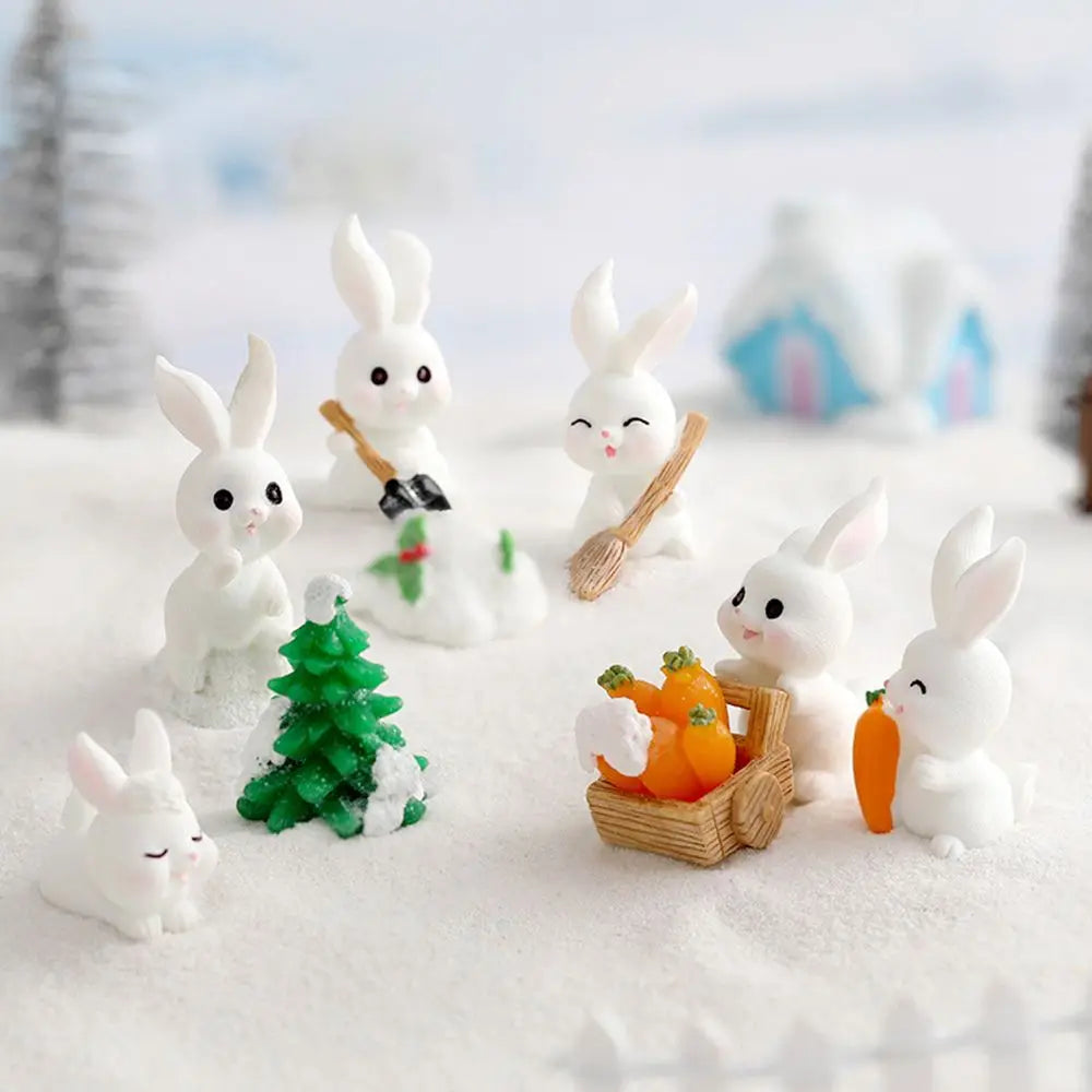 Snowman Bunny Resin Figurine | Micro Landscape Christmas Ornament