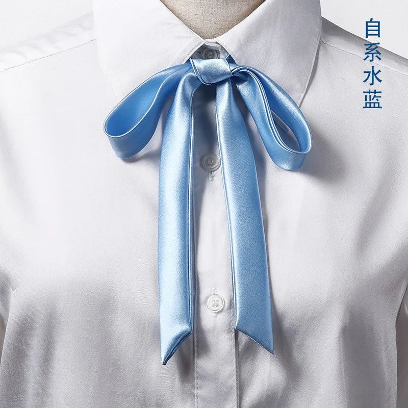 Korean Small Tie Bowtie College Style School Uniform Shirt Accessories Men's Women's Long Section Streamers Collars Flowers Oasis Select Sky Blue