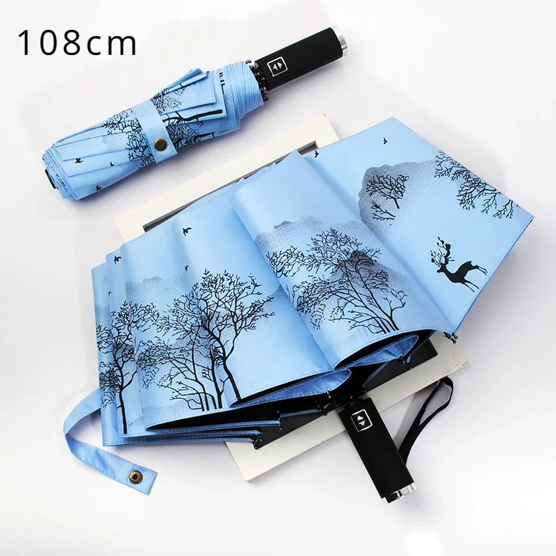 Automatic Double Sunny Umbrella Large Sunshade Sunblock Folding Retro Oil Painting Umbrella Oasis Select 108cm 5