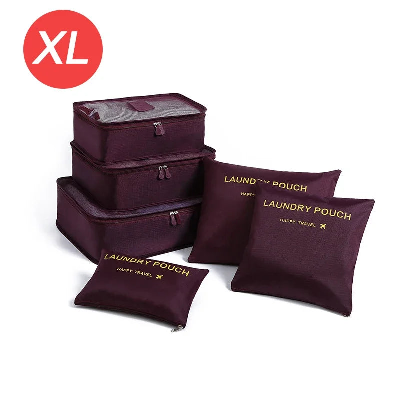 6PCS Large Travel Organizer Set Portable Luggage Storage Bags for Clothes Shoes Makeup Suitcase Packing Cubes for Travel Use Oasis Select XL-Wine red