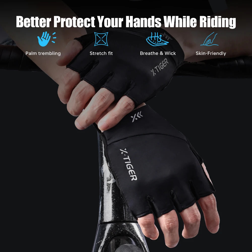 X-TIGER Men Women Cycling Gloves Breathable Damping MTB Road Bike Special Gloves Non-slip Bicycle Half Finger Gloves Oasis Select