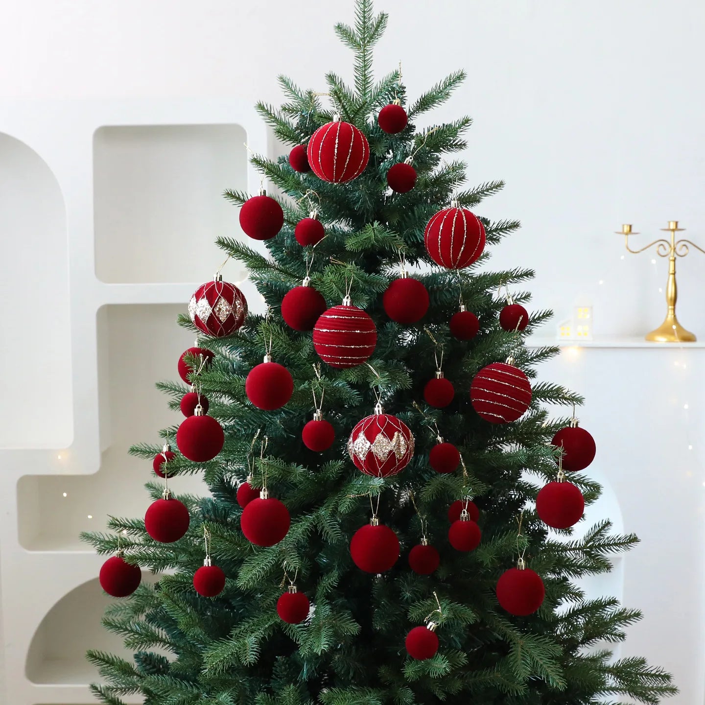 36Pcs red painted velvet Christmas ball ornaments Christmas tree baubles Christmas decorations Home party decorations Oasis Select