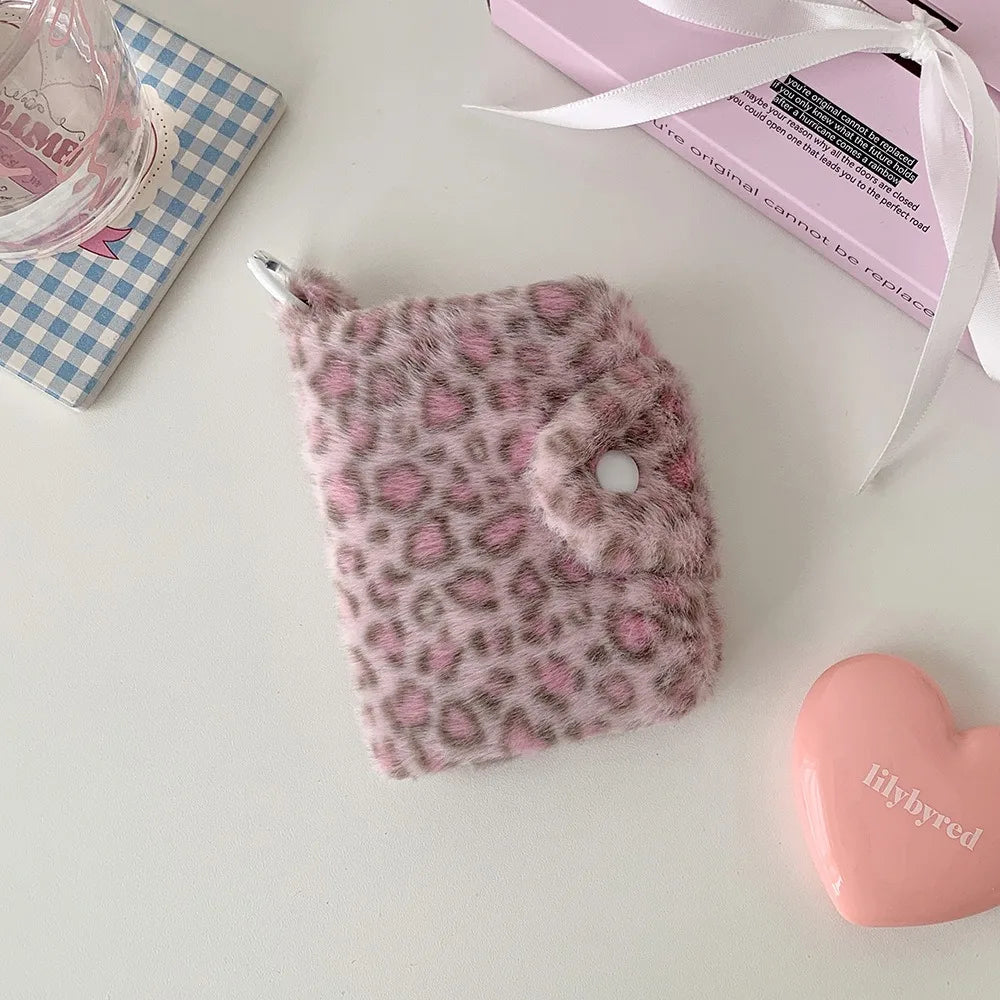 INS Leopard Coin Purse Small Wallet Sweet Storage Pouch Multi-functional Cosmetic Bag Lipstick Holder Portable Card Case Oasis Select Purple-Pink