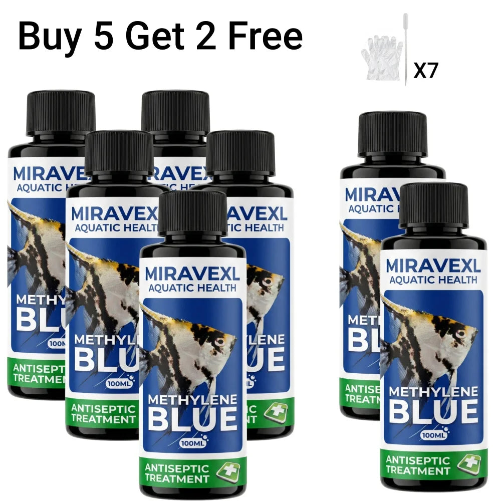 100ml Methylene Blue Aquarium Fish Tank Antiseptic Treatment: Fast Ich Fungus & Parasite Cure Water Care Drops, Pipette Gloves Oasis Select 7PCS