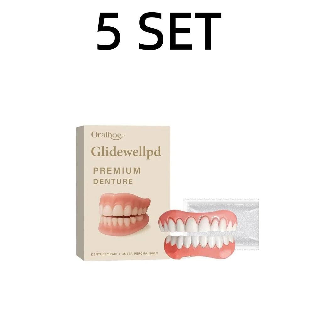 Reusable Silicone Fake Teeth Veneers Soft Flexible Full Denture Natural Fit Cosmetic Tooth Cover for Daily Smile Improvement Oasis Select 5set
