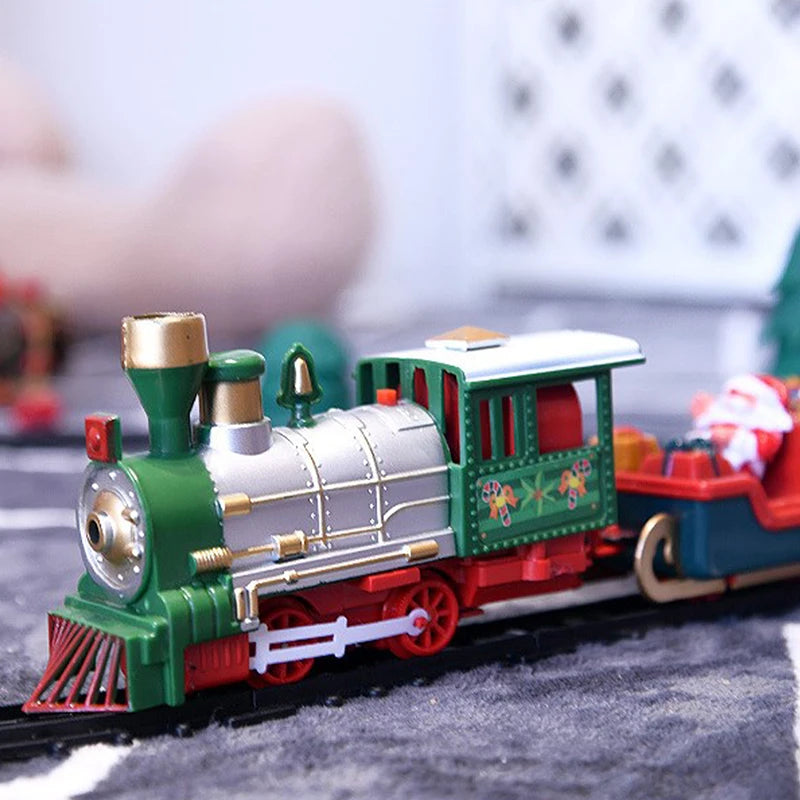Electric Christmas Train Toys Christmas Tree Decoration Train Track Frame Railway Car With Sound&Light Rail Car Christmas Gifts Oasis Select