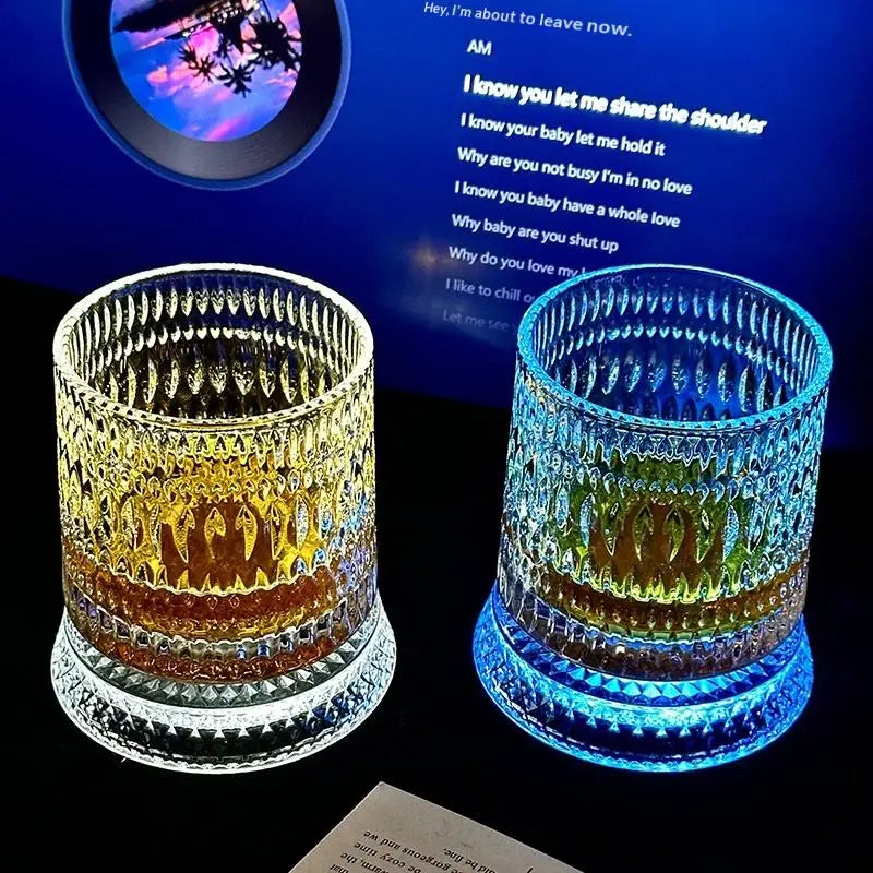 Vintage Glass 360 ° Rotating Glass Cup With Base Creative Glowing Rotation Glass Light Luxury Glass Brandy Wine Cup Glassware Oasis Select