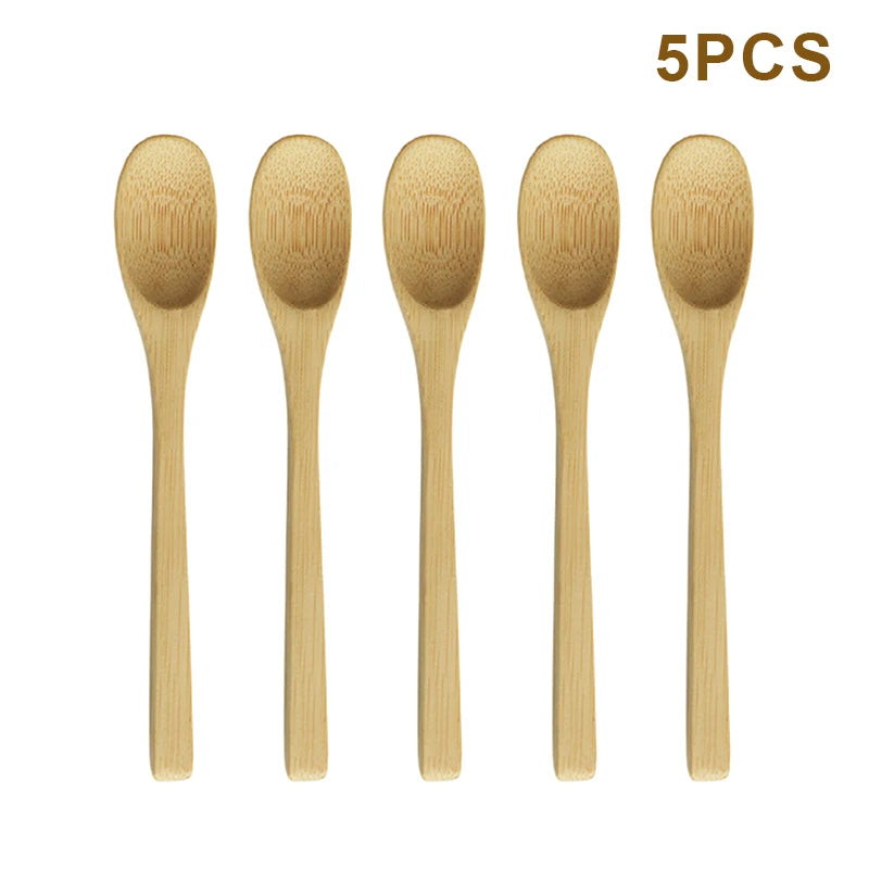 5Pcs Bamboo Wooden Teaspoons Eco-Friendly Kitchen Tableware Honey Spoon Condiment Scoop for Coffee Dessert Household Use Oasis Select A1