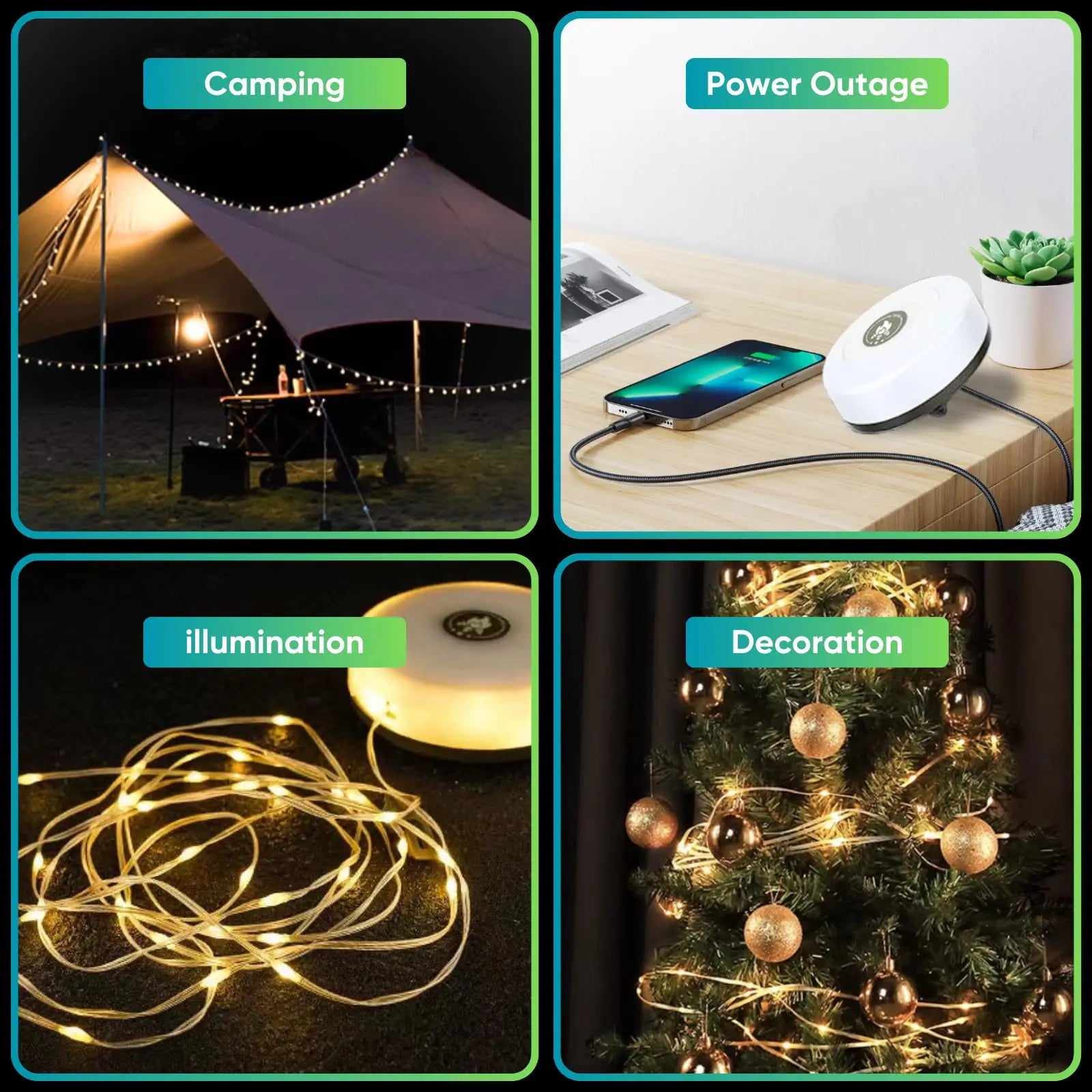 2 in 1 Rechargeable Camping String Light Outdoor String Light with 8 Lighting Modes Portable Outdoor String Lights for Camping Oasis Select