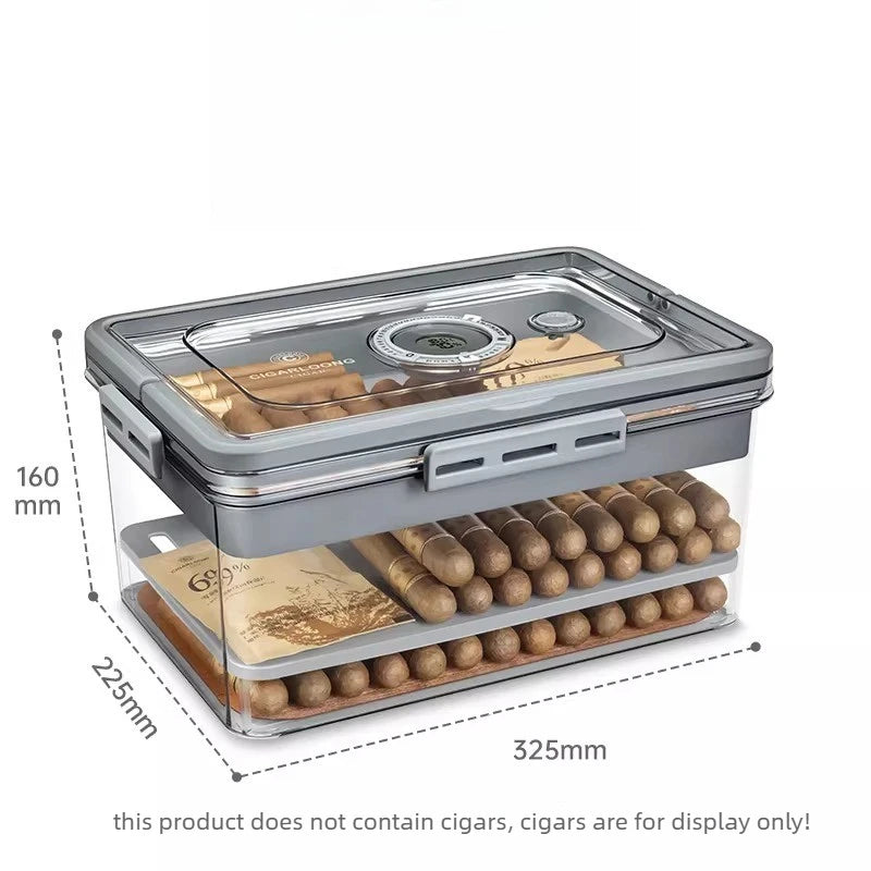 Cigar Box with Alcohol Nourishing Transparent Built-in Hygrometer Sealed Cigar Moisturizing Box Large-capacity Storage Oasis Select Large three-layer B