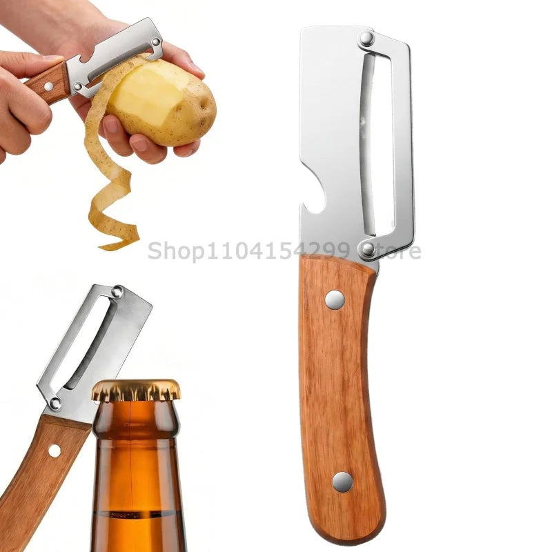 Wooden Handle Paring Knife High Appearance Kitchen Special Fruit Planer Sugarcane Paring Knife Household Thick Scraping Tools Oasis Select wood Peeler-1PCS