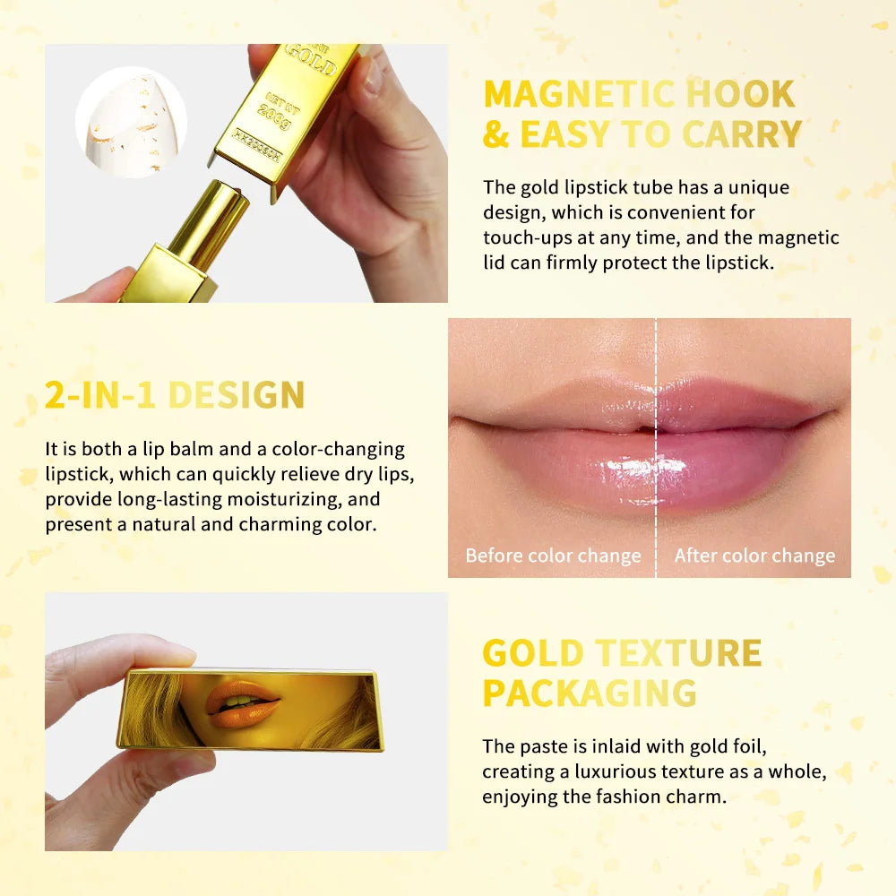 Color Changing Lipstick 2 in 1 Lip Blush Balm 24K Gold Long Lasting Moisturizing Nourishing Lips Plumper Deep Hydration Care Oasis Select