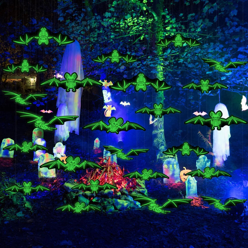 Glow-in-the-Dark Bat Ornament Halloween Glowing Bat-Shaped Pendant Holiday Outdoor Fluorescent Decoration Oasis Select