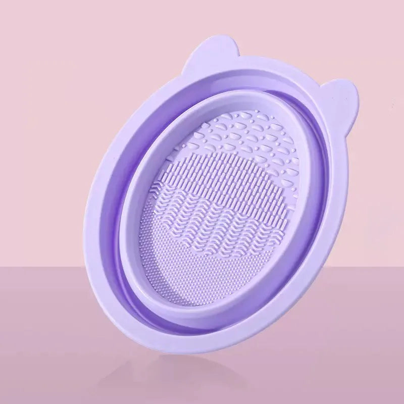 Makeup Brush Cleaner Silicone Pad | Brush Wash Mat Bowl | Foldable Cosmetic Brush Scrubber | Portable Makeup Tool | Deep Clean T Oasis Select PURPLE