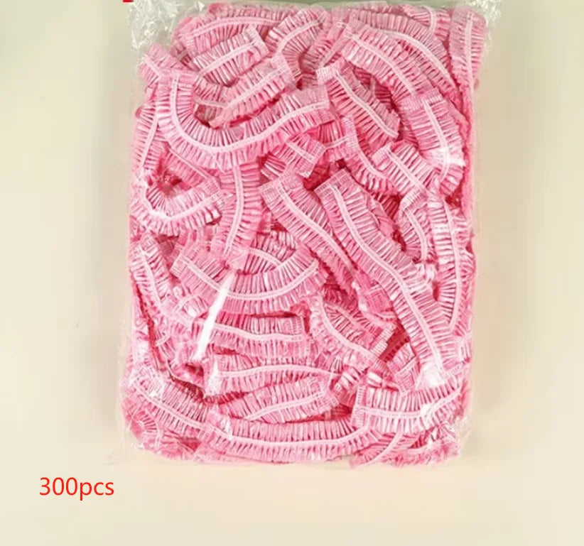 Women's Disposable Shower Cap, Plastic Waterproof Head Cover, Pink Spa Salon, Hotel Hair Dye, Elastic Hair Cap, 100 Pieces/set Oasis Select Pink