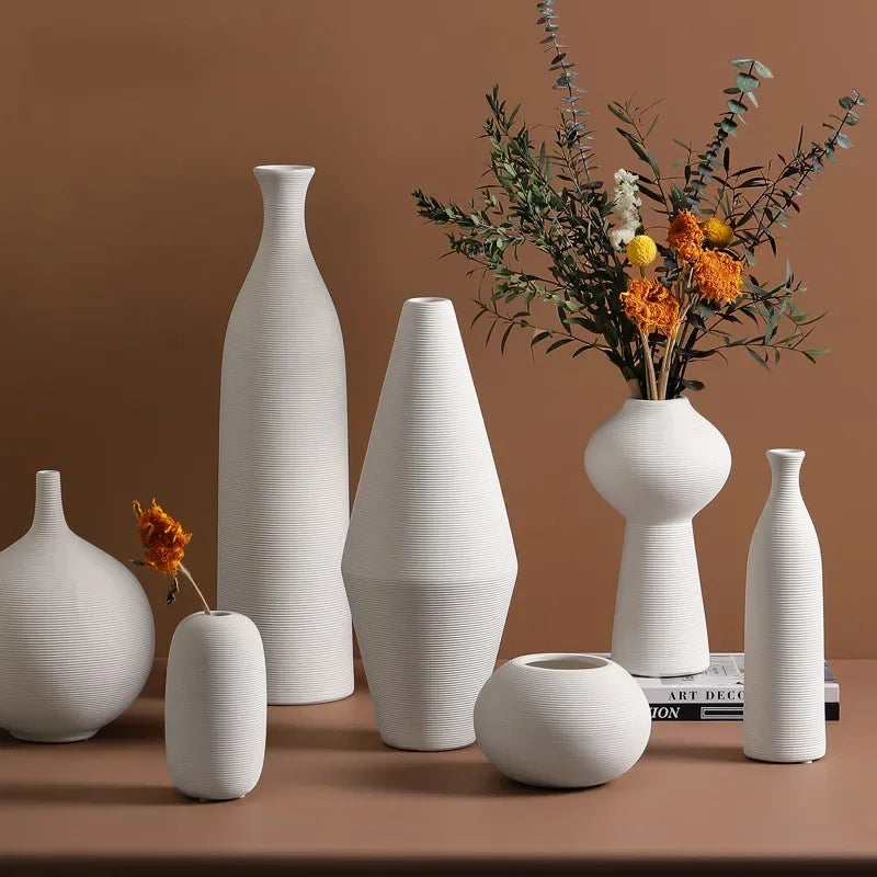 Modern simple white ceramic vase decoration flower arrangement living room TV cabinet home decoration flower device Oasis Select