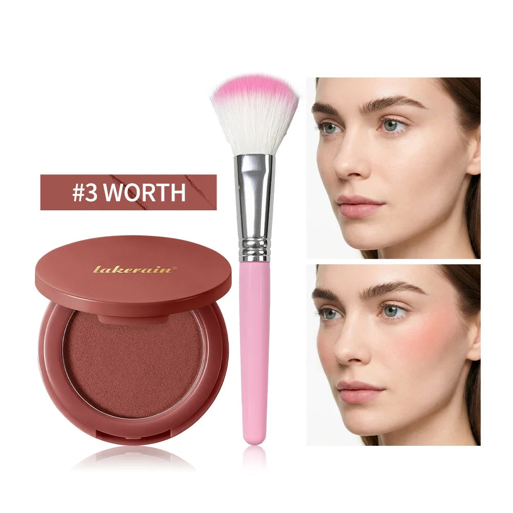 Matte Bouncy Face Blusher and Brush Long Lasting Luminosity Soft Poke Natural Blush Lightweight Blends Seamlessly Korean Makeup Oasis Select Color 3