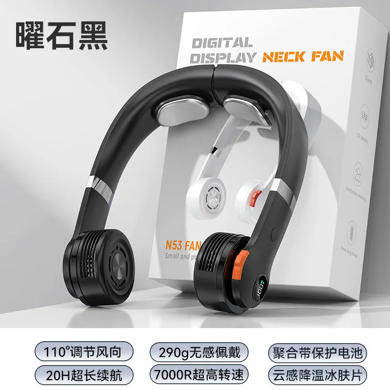 Bladeless Neck Fan Digital Display 20H Battery USB-C Charging
