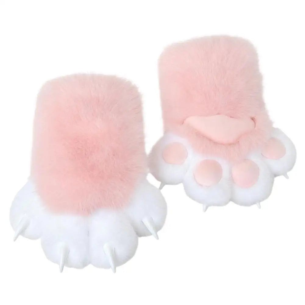 Cartoon Cosplay Furry Cat Paw Mittens Kawaii Squeaky Kigurumi Fursuit Thicken Warm Plush Cat Claw Gloves Gifts Oasis Select L Pink