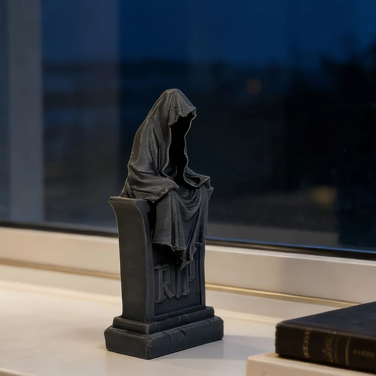 Unique Reaper Tombstone Figurine Gothic Halloween Statue Hooded Ghost Ornament Home Yard Altar Decor Spooky Art Enthusiasts Gift Oasis Select