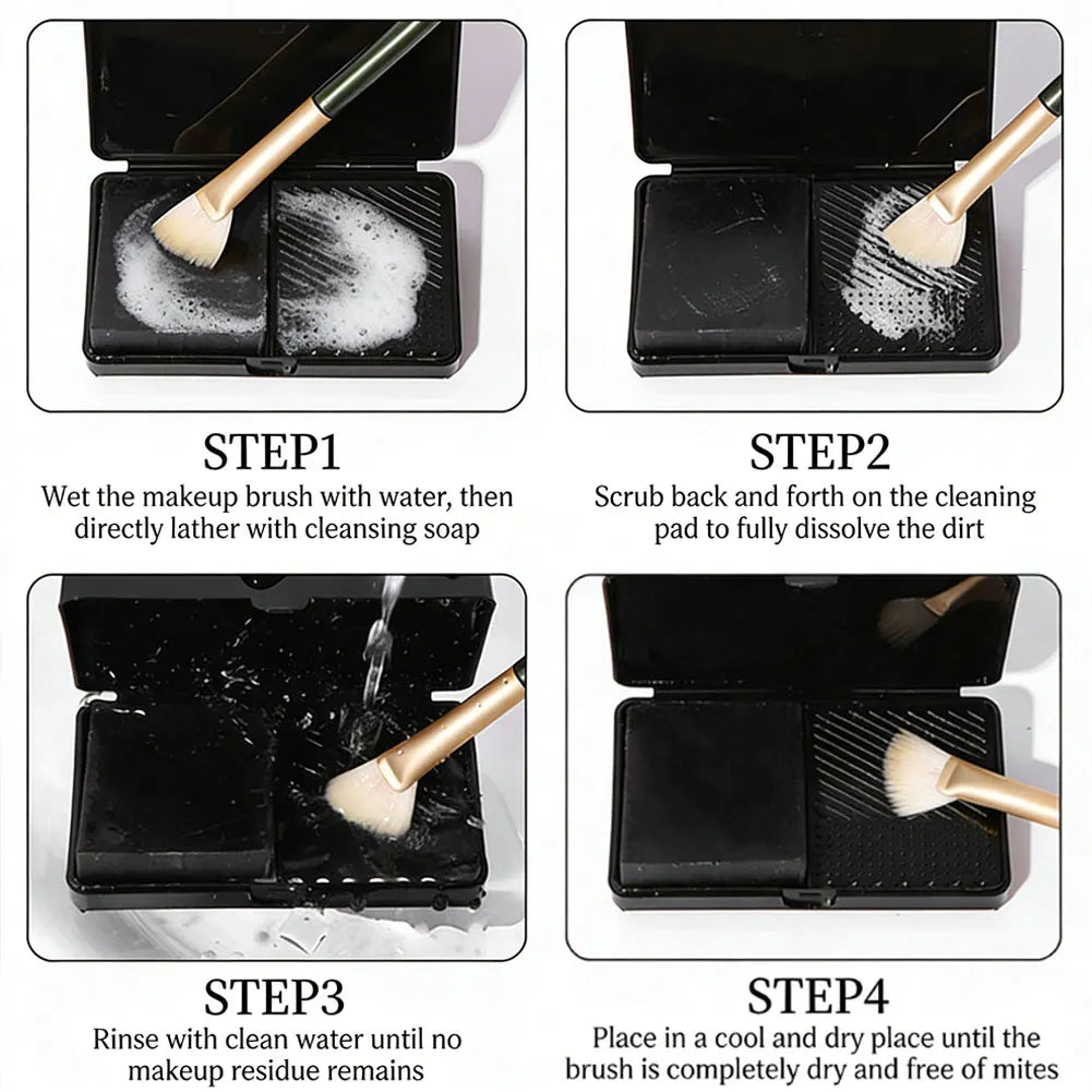 Mini Makeup Brush Washboard Square Effective Brush Scrubber Board Two-compartment space Storage Box Puff Cleaner Oasis Select
