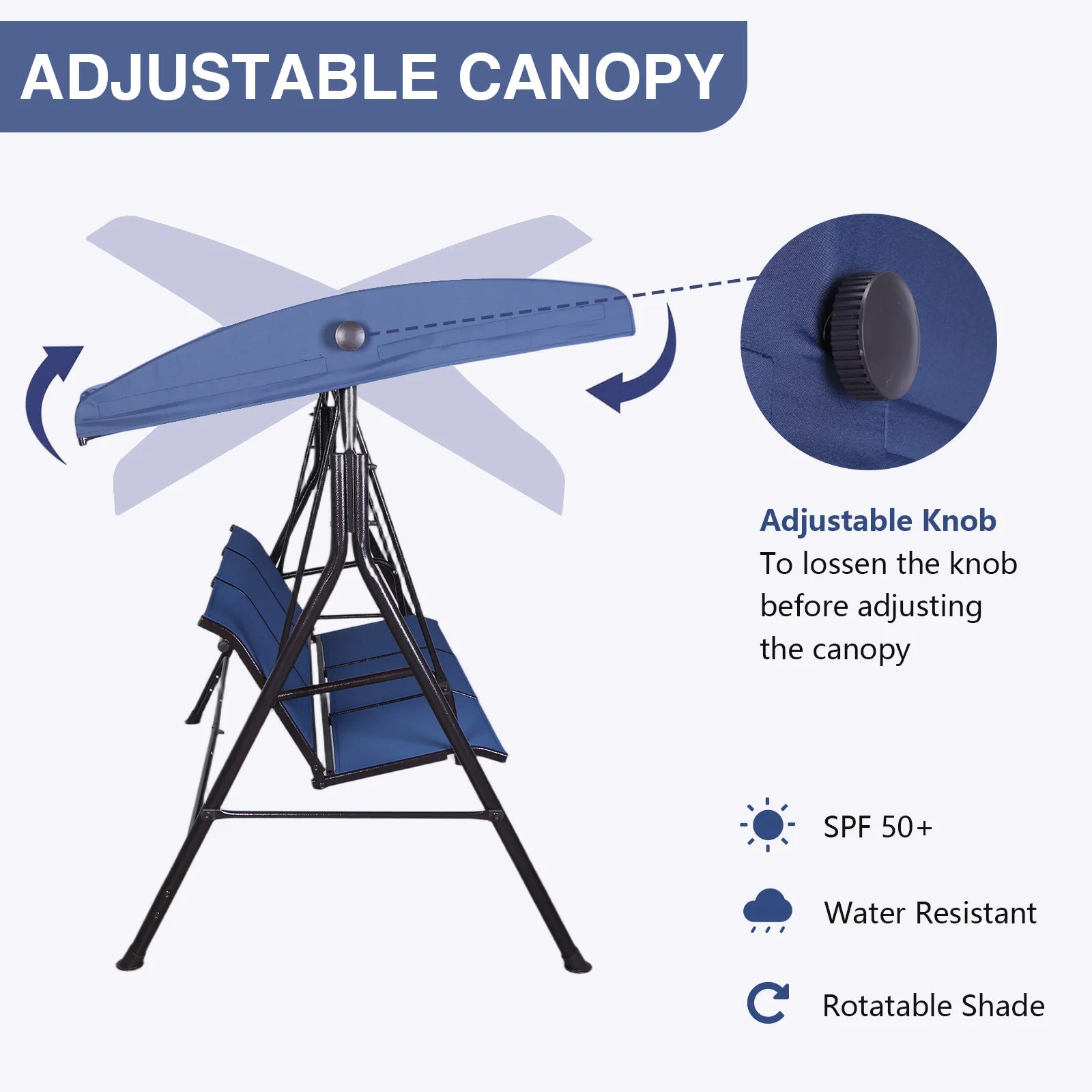 3-Seat Patio Porch Swing for Family Poolside Balcony Backyard W/ Adjustable Canopy Patio Swing Bench All Season Use for Outside Oasis Select