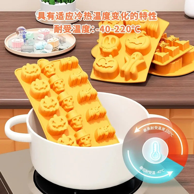 Halloween Silicone Molds Pumpkin Candy Mould Tray Pumpkin Ghost Bat Skull Fondant Chocolate Moulds for Craft Cupcake Soap Jelly Oasis Select