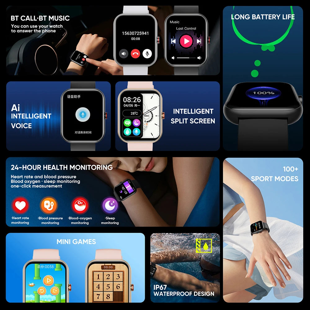 Smart Watches Women Waterproof SOS 1.91 Inch BT Call Smartwatch Men Health Monitoring AI Voice Assistant Sports For IOS Android Oasis Select
