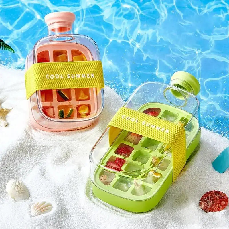 500/800ml 2in1 Ice Cube Tray with Water Bottle Press Type Portable Ice Maker High Capacity Ice Mold for Home Kitchen Summer Use Oasis Select