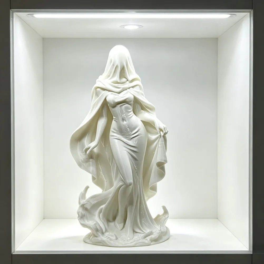 Cloaked Veiled Woman Sculpture 3D Printed No-Face Gothic Statue Mystic Tabletop Decor for Dark Academia Bedroom Creative Gift Oasis Select