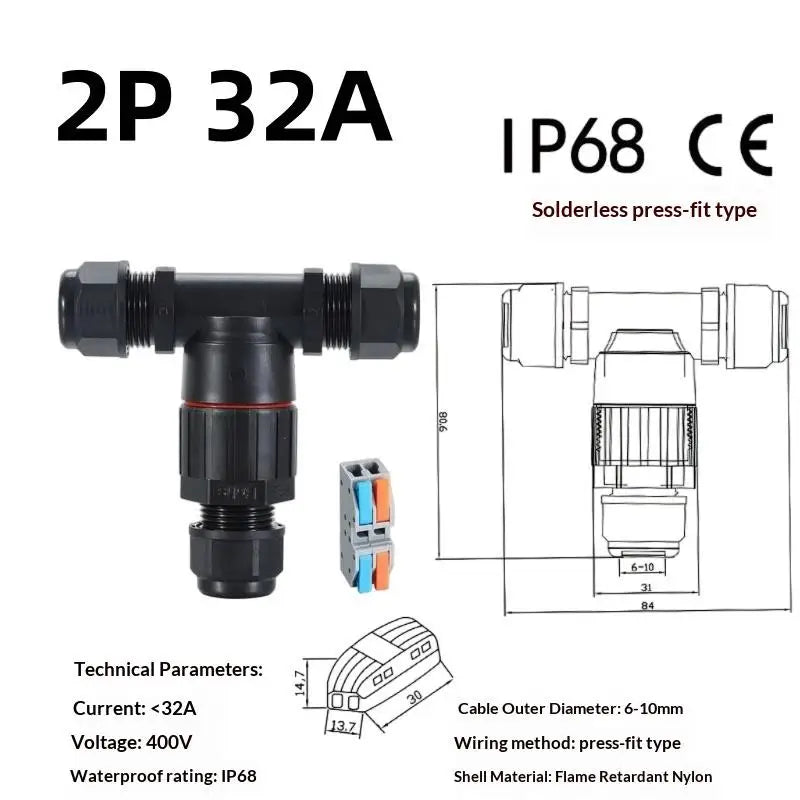 1Pc Quick Screw Push-in Terminal, IP68 Waterproof T-Type Electrical Connector 2/3/4/5 Pin, Wiring Harness Junction Box Connector Oasis Select T5 2PIN 32A