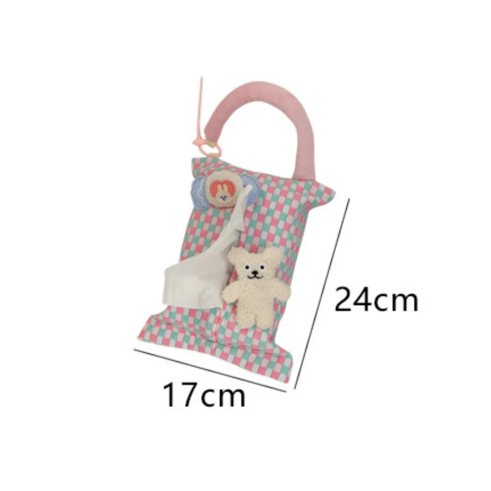 Pink Plaid Fabric Tissue Box Portable Hanging Tissue Case Living Room Container Home Car Towel Napkin Holder Home Decoration Oasis Select