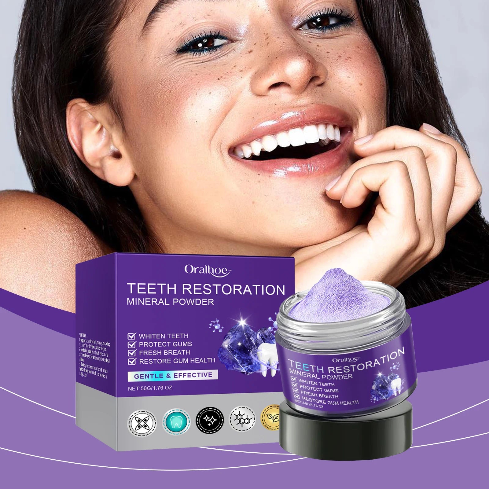 Teeth Whitening Restoration Mineral Powder Teeth Remove Stain Oral Clean Fresh Breath Improve Smell Purple Bleaching Toothpaste Oasis Select