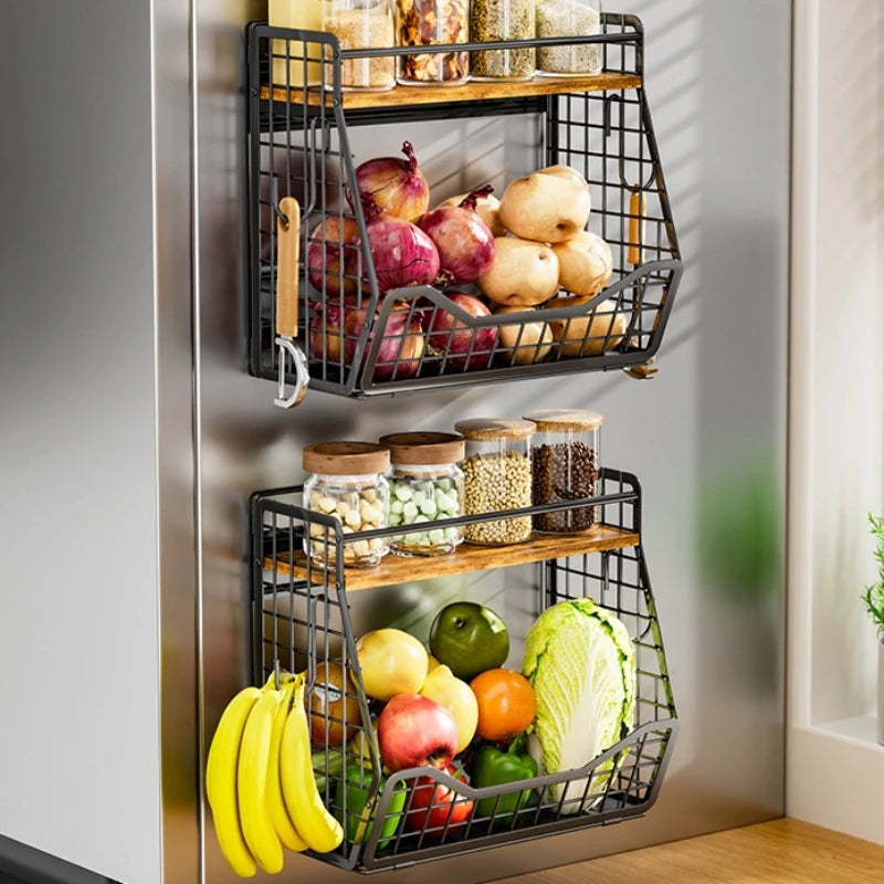 Kitchen Magnetic Refrigerator Hanger Wall-mounted Seasoning Rack Fruit and Vegetable Storage Basket Removable Magnetic Oasis Select