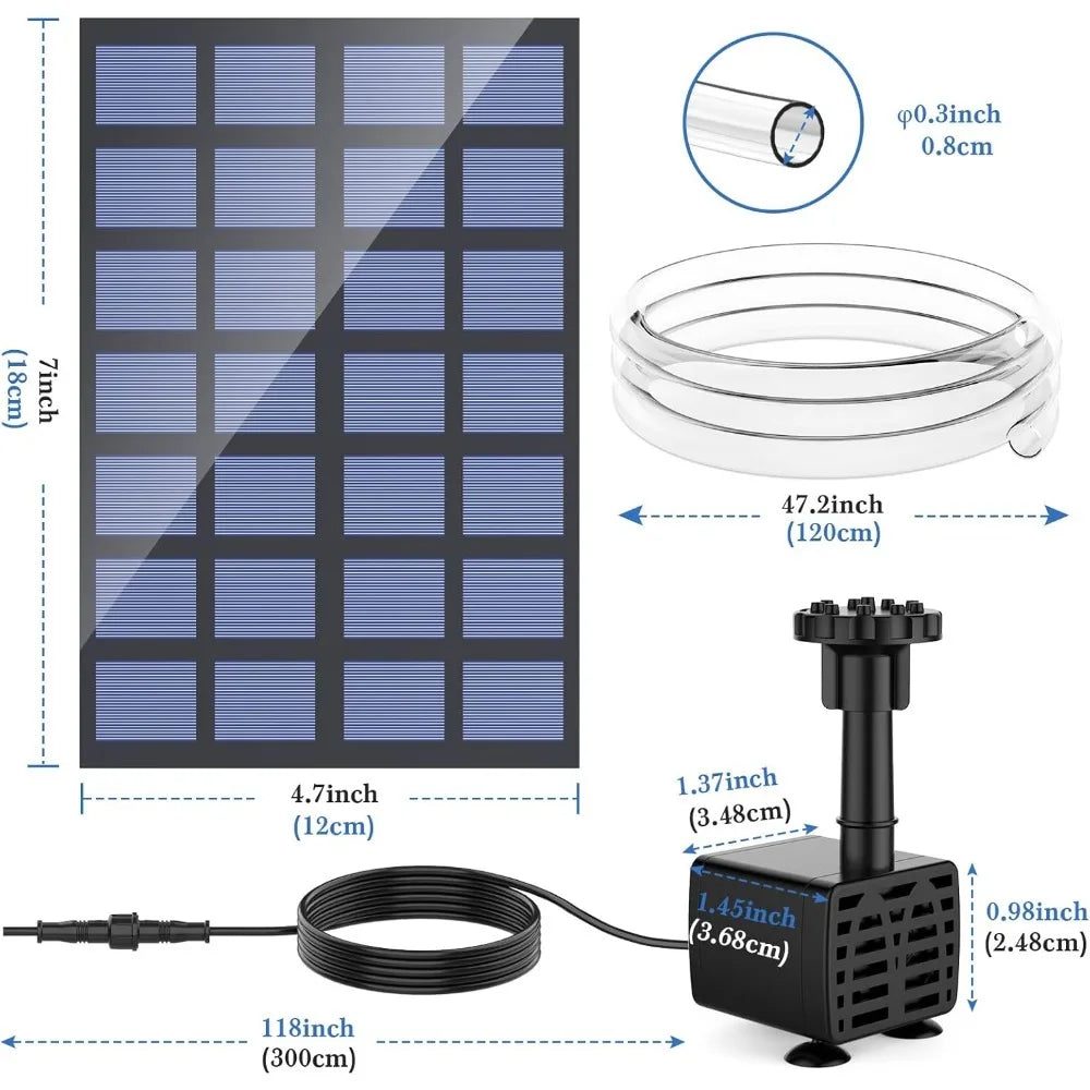 2.5W Solar Water Pump,with 6 Nozzles 1.2M Water Pipe,DIY Water Feature Garden Pond Bird Bath,Ideal Outdoor Fountain/Decoration Oasis Select