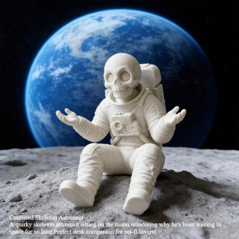 Astronaut Skeleton Figurine 3D Printed Confused Seated Spaceman Ornaments Creativity Home Table Decor Companion Home Decor Gifts Oasis Select