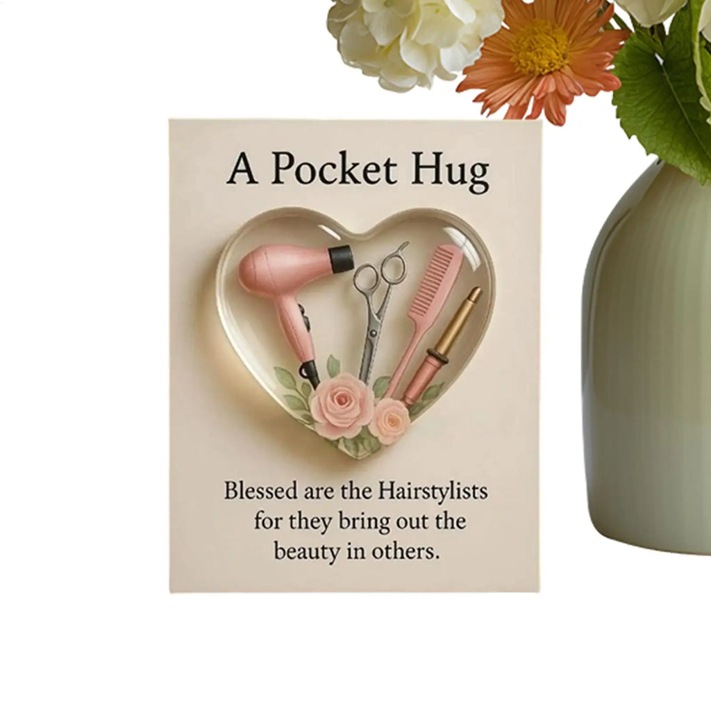 Christmas Hug 2D Heart Shaped Hairdresser Home Decor Appreciation Inspirational Pocket Card for Men Barber Hair Stylist Birthday Oasis Select