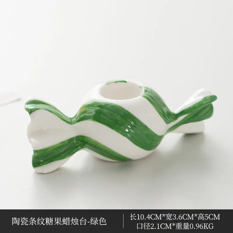 Ceramic Tealight Candle Holder | Striped Xmas Candy Design