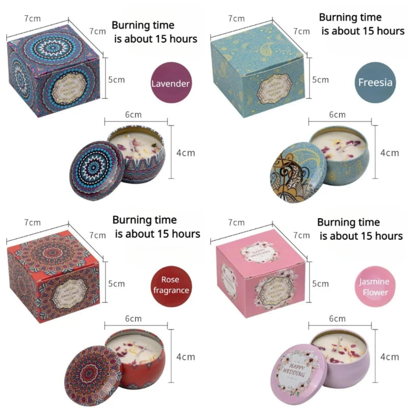 4PC/Set Rose Flower Scented Candles Iron Box Soy Wax Odorous And Smoke-free Aromatherapy Candle Birthday Gift Home Wedding Decor Oasis Select set B