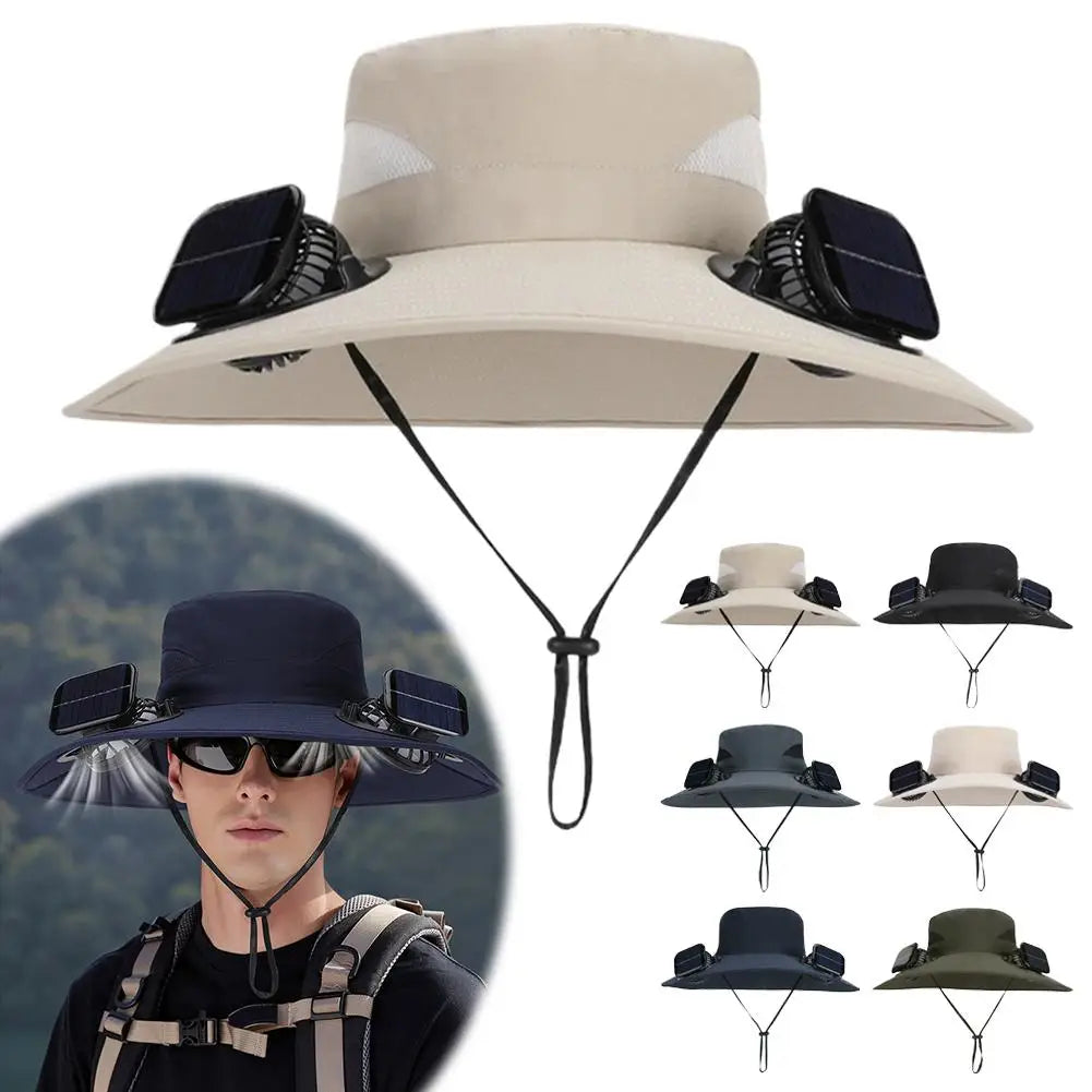 Solar Fan Hat – Wide Brim UV Protection & 3-Speed Cooling